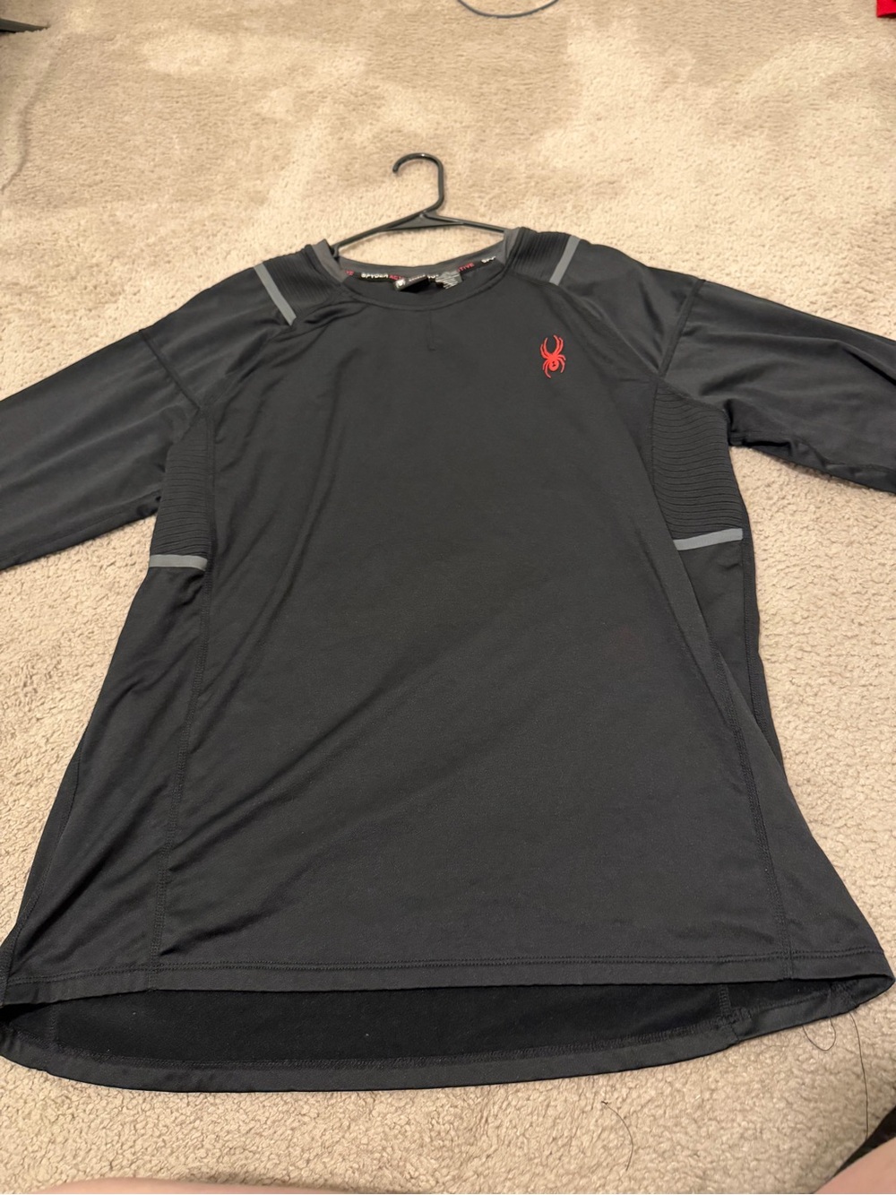 Spyder Black Long-Sleeve Athletic Top with Red Logo